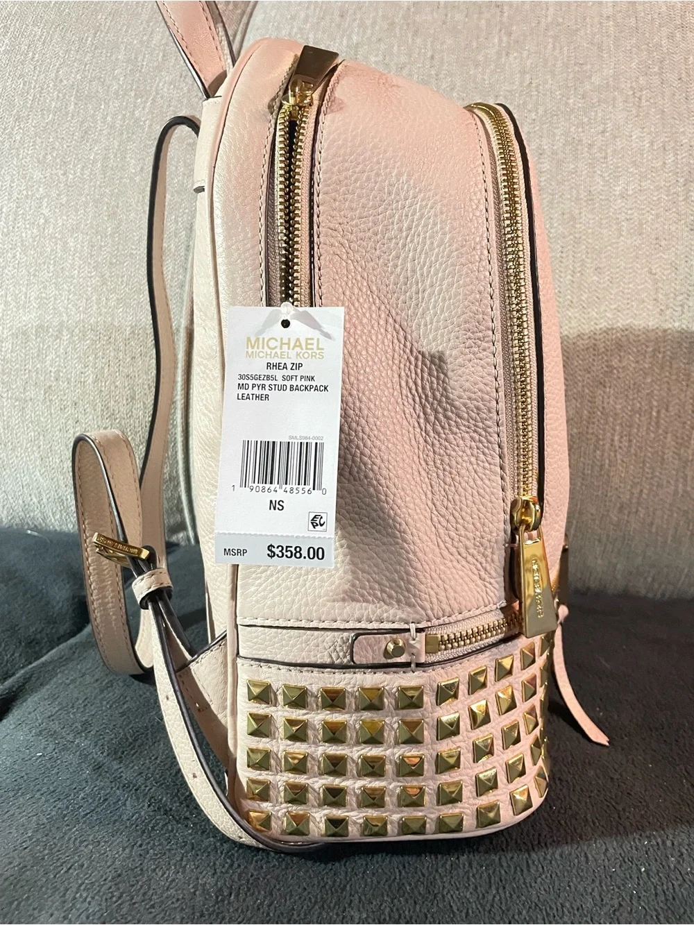Michael Kors Pale Pink Leather Studded Mini Backpack with Gold Hardware